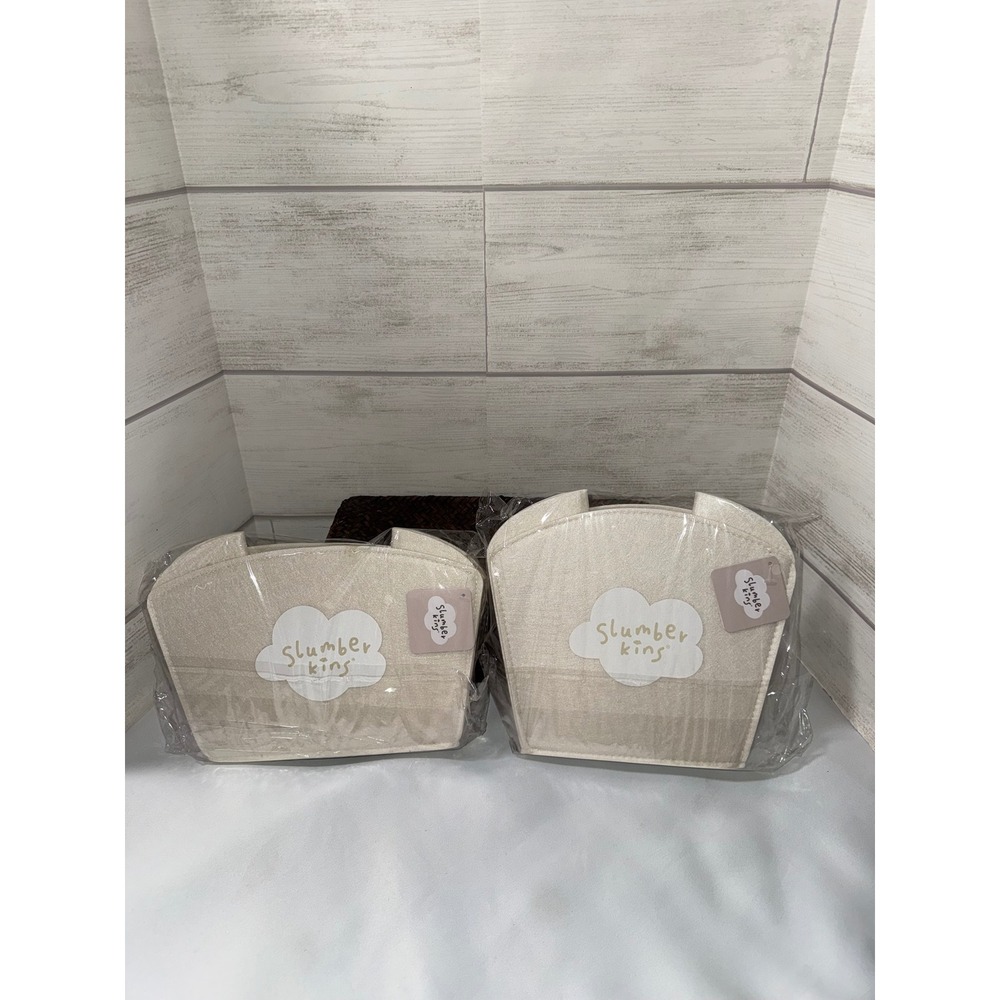 Slumberkins Set of 2 Felt Storage Bins Cream Nursery Toy Organizers Nwt